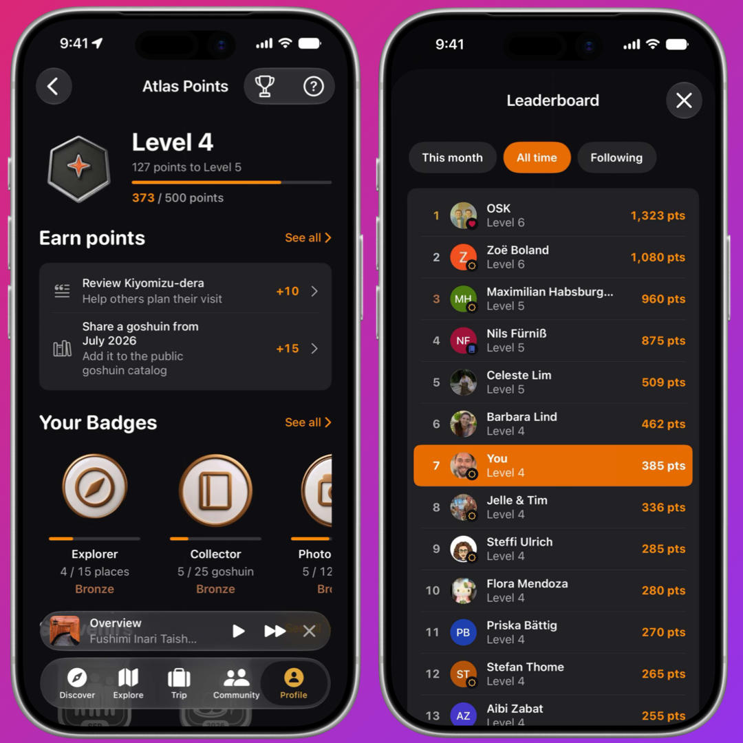 Atlas Level and points on one screen, with the leaderboard on another