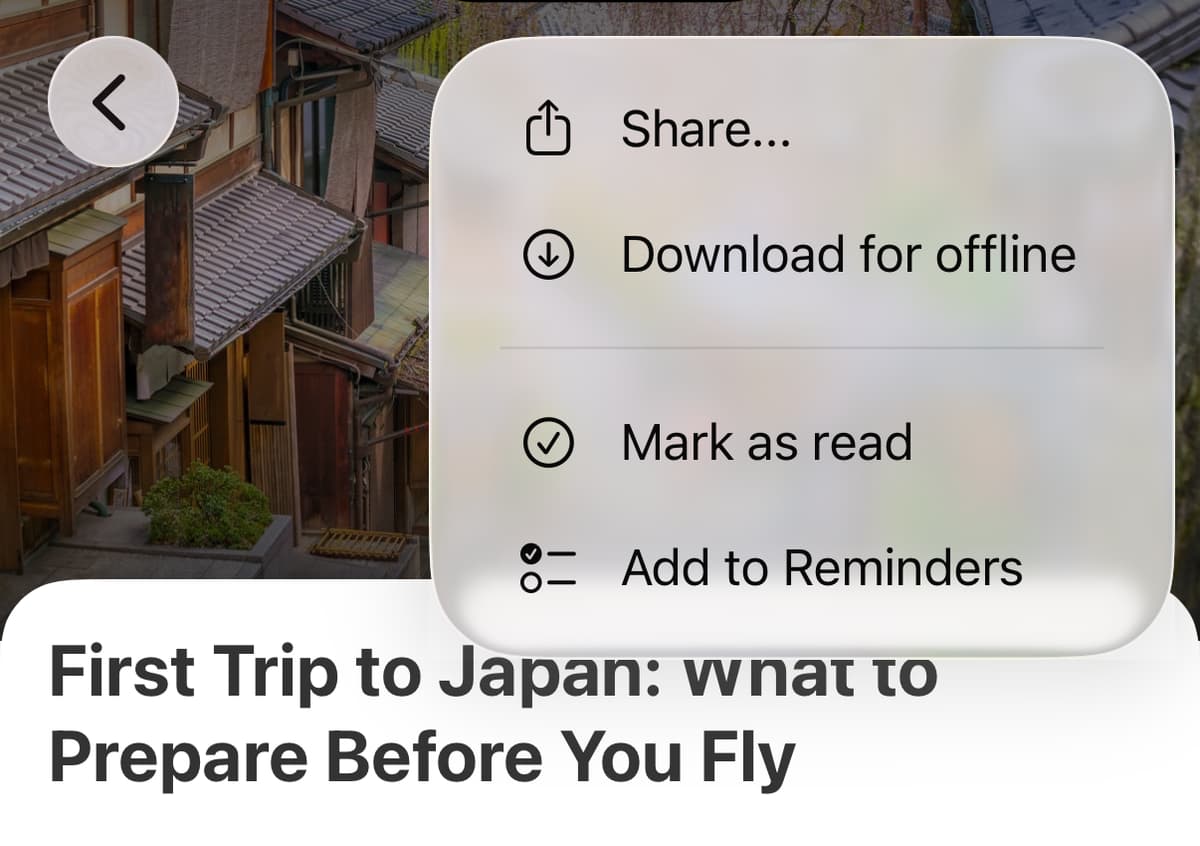 The same guide with its More menu open and Add to Reminders at the bottom.